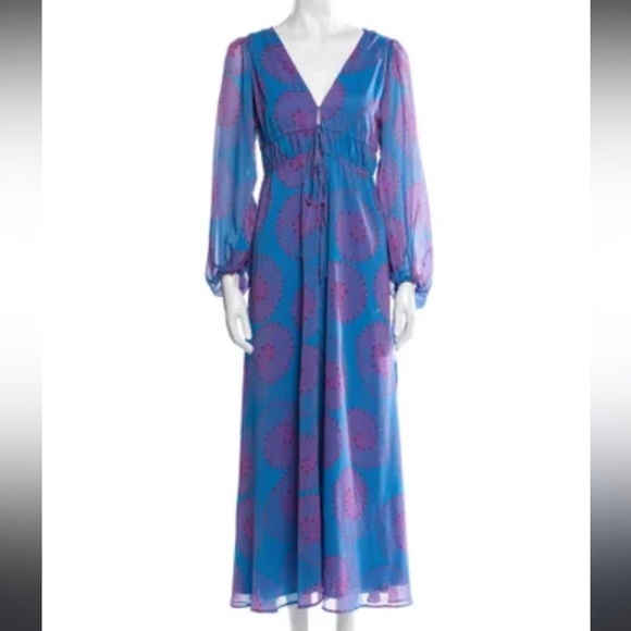 Staud-Blue and Pink Shelby Long-sleeve Printed Maxi Dress - Picture 2 of 6
